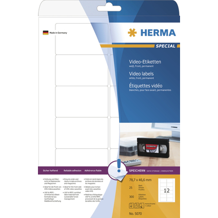 HERMA Etiquette pour cassettes vido SPECIAL, 78,7 x 46,6 mm