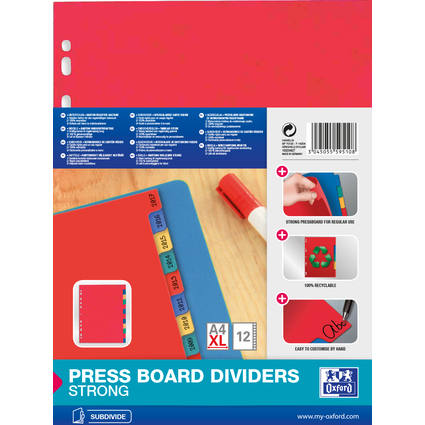 Oxford Intercalaires en carton, uni, A4 Max, 12 touches