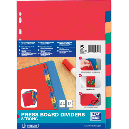 Oxford Intercalaires en carte lustre, uni, A4, 12 touches