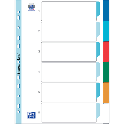 Oxford Intercalaires en plastique, uni, A4, 6 touches