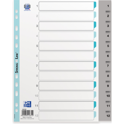 Oxford Intercalaires en plastique, numrique, A4+, gris