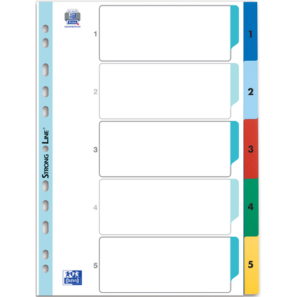 Oxford Intercalaire en plastique, A4, color, 5 pices