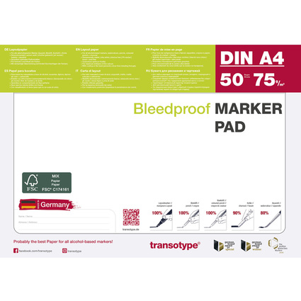 transotype Bloc pour marqueur, A4, 75 g/m2, 50 feuilles