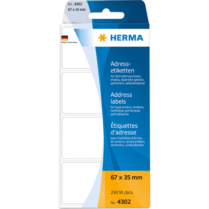 HERMA Etiquette d'adresse, 67 x 35 mm, pli en zigzag, blanc