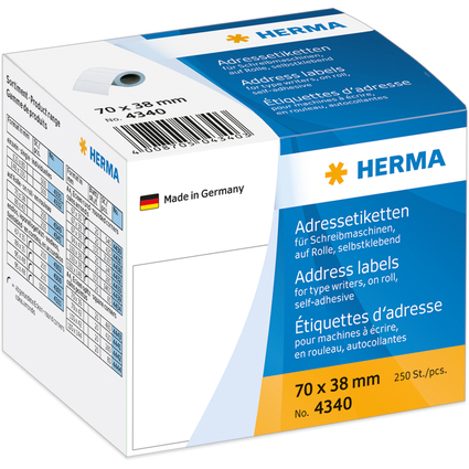 HERMA Etiquette d'adresse, 70 x 38 mm, en continu, blanc