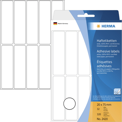 HERMA Etiquette multi-usage, 20 x 75 mm, grand paquet,blanc