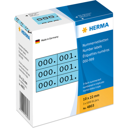 HERMA Etiquette numrique 0-999, 10 x 22 mm, noir, triple