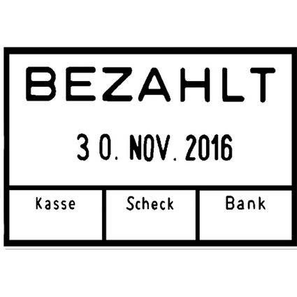 trodat Datumstempel 2910 C8 "BEZAHLT" + Kasse, Scheck, Bank