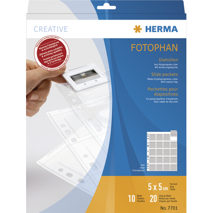 HERMA Pochettes pour petites dias, 5 x 5 cm, claires, en PP