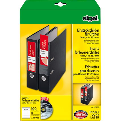 sigel Etiquette PC pour classeur, dos large, 53 x 190 mm