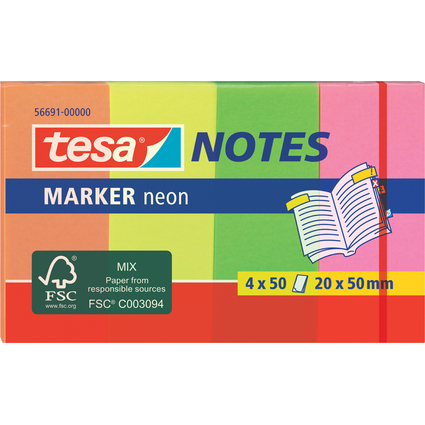 tesa Index repositionnable Marker, couleurs nons,50 x 20 mm