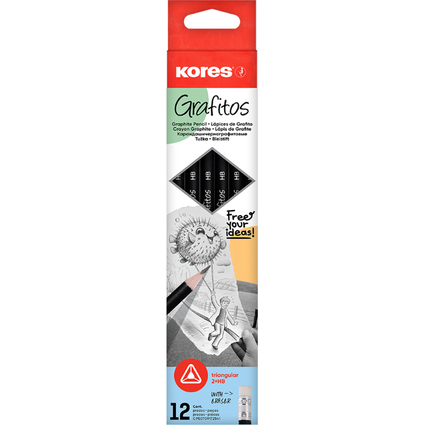 Kores Crayon Grafitos, degr de duret: HB, triangulaire