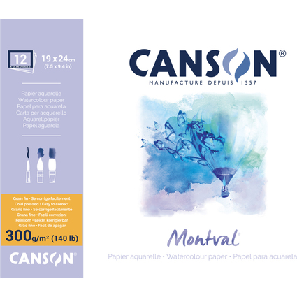 CANSON Bloc de papier aquarelle "Montval", 190 x 240 mm