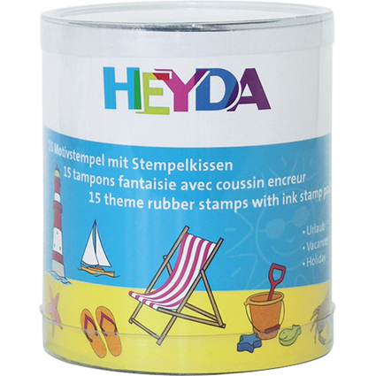 HEYDA Kit de tampons  motif "vacances", en bote ronde