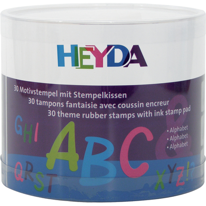 HEYDA Kit de tampons  motifs "alphabet", bote transparente