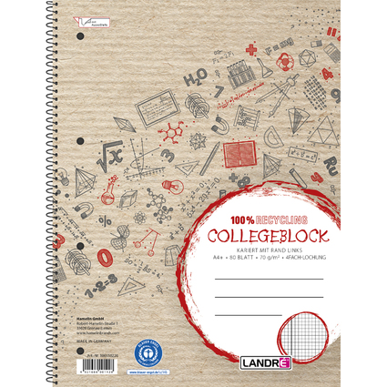 LANDR Cahier  spirale "Recycling" A4, quadrill,160 pages