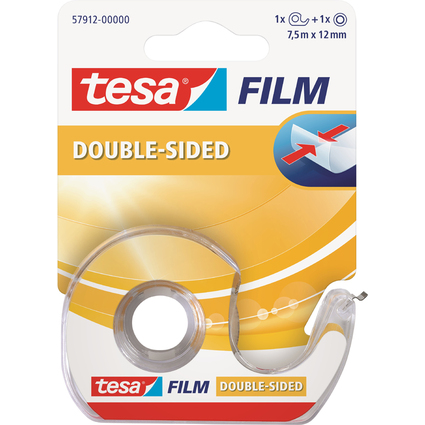 tesa Film Ruban adhésif double face,12 mm x 7,5 m + dévidoir
