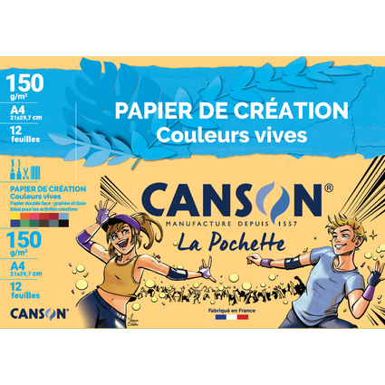 CANSON Papier de cration, A4, 150 g/m2, couleurs vives