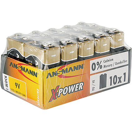 ANSMANN pile alcaline "X-Power", 9V bloc E, prsentoir de 10