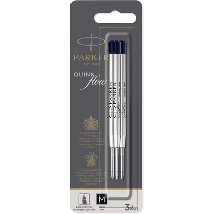 PARKER Recharge pour stylo QUINKflow, M, blister de 3, noir