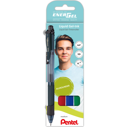 Pentel Roller encre gel liquide EnerGel-X BL107, tui de 4