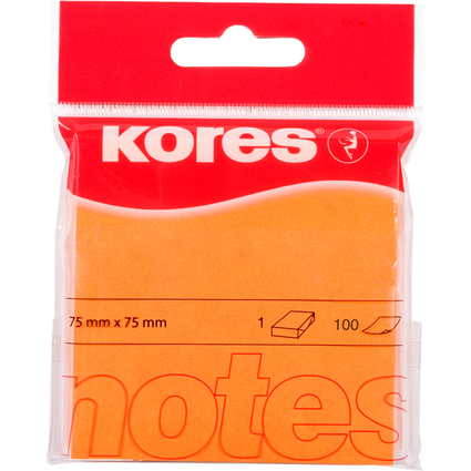 Kores Note adhsive "NEON", 75 x 75 mm, uni, orange fluo