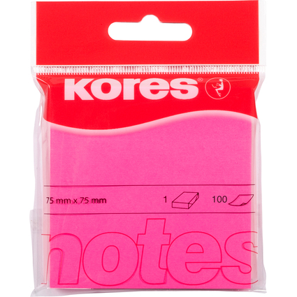 Kores Note adhsive NEON, 75 x 75 mm, uni, rose fluo