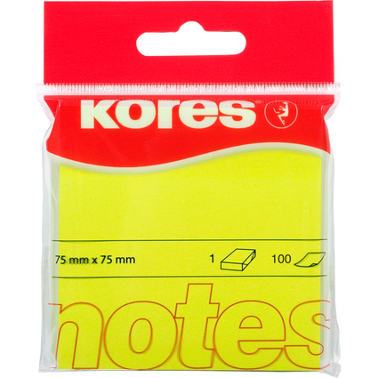 Kores Note adhsive "NEON", 75 x 75, uni, jaune fluo