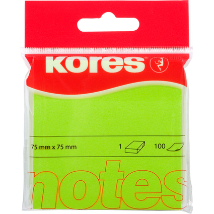 Kores Note adhsive "NEON", 75 x 75 mm, uni, vert fluo