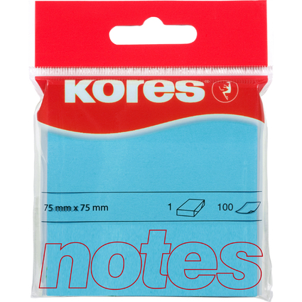 Kores Note adhsive "NEON", 75 x 75mm, uni, bleu fluo