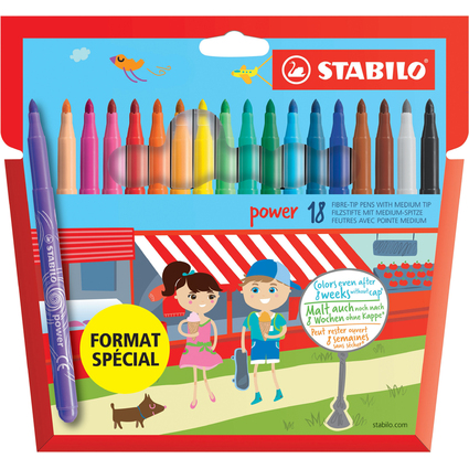 STABILO Feutre power, rond, tui en carton de 18
