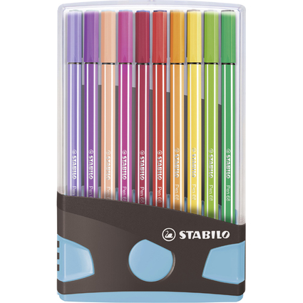 STABILO Stylo feutre Pen 68, ColorParade de 20, gris/bleu