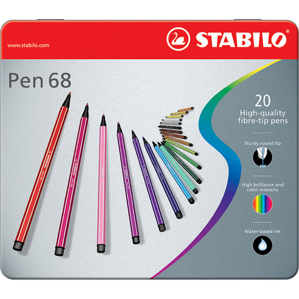 STABILO Feutre Pen 68, tui mtallique de 20