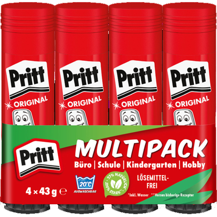 Pritt Bton de colle 4 x 43 g, pack conomique, sans solvant