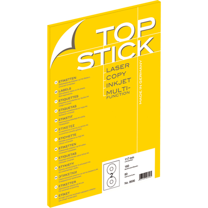 TOP STICK Etiquette CD/DVD, diamtre: 117 mm, blanc