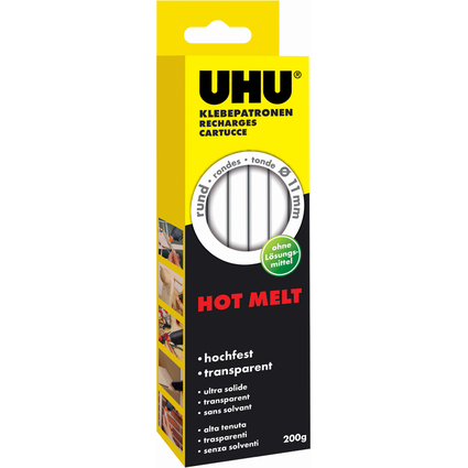 UHU Recharge pour collage  chaud Hot Melt, 200 g,transpa-