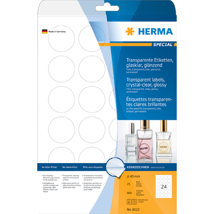 HERMA Etiquette en film SPECIAL, diamtre 40 mm, transparent