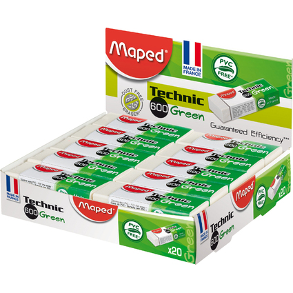 Maped Gomme plastique Technic  600 Green, prsentoir de 20