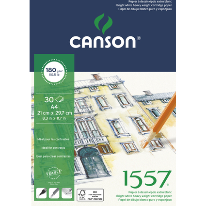 CANSON Bloc  dessin 1557, A4, 180 g/m2, 30 feuilles