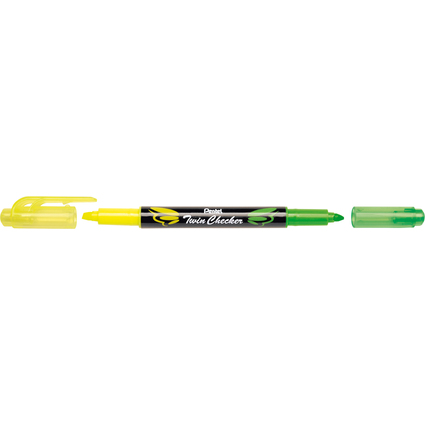 Pentel Surligneur "TWIN CHECKER", 2 pointes, jaune / vert