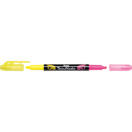 Pentel Surligneur "TWIN CHECKER", 2 pointes, jaune / rose