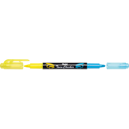 Pentel Surligneur "TWIN CHECKER", 2 pointes, jaune / bleu