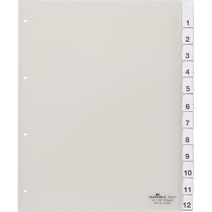 DURABLE Intercalaires plastique, A4, 12 touches, transparent