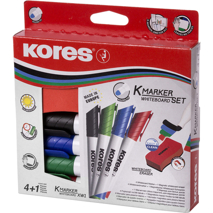 Kores Kit de marqueurs pour tableau blanc, 4 marqueurs +