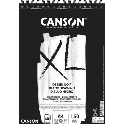 CANSON Bloc  croquis et tudes XL Noir, A4, noir
