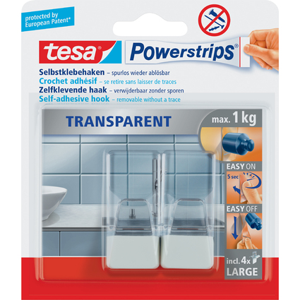 tesa Powerstrips Crochet adhsif LARGE, transparent / blanc