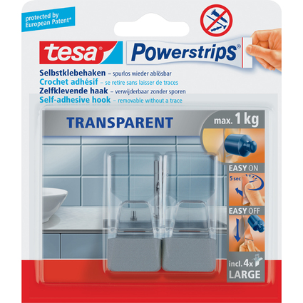 tesa Powerstrips Crochet adhsif LARGE, transparent / chrome