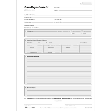 RNK Verlag Vordruck "Bau-Tagesbericht", Block, DIN A4