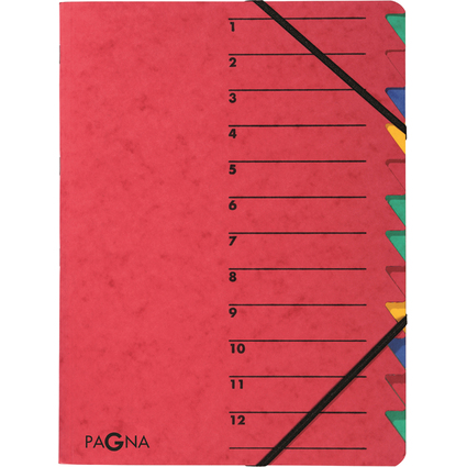PAGNA trieur "EASY", A4, carton, 12 compartiments, rouge