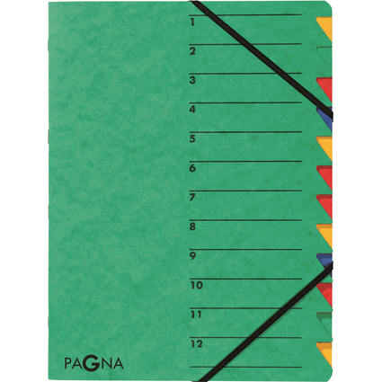 PAGNA trieur "EASY", A4, carton, 12 compartiments, vert